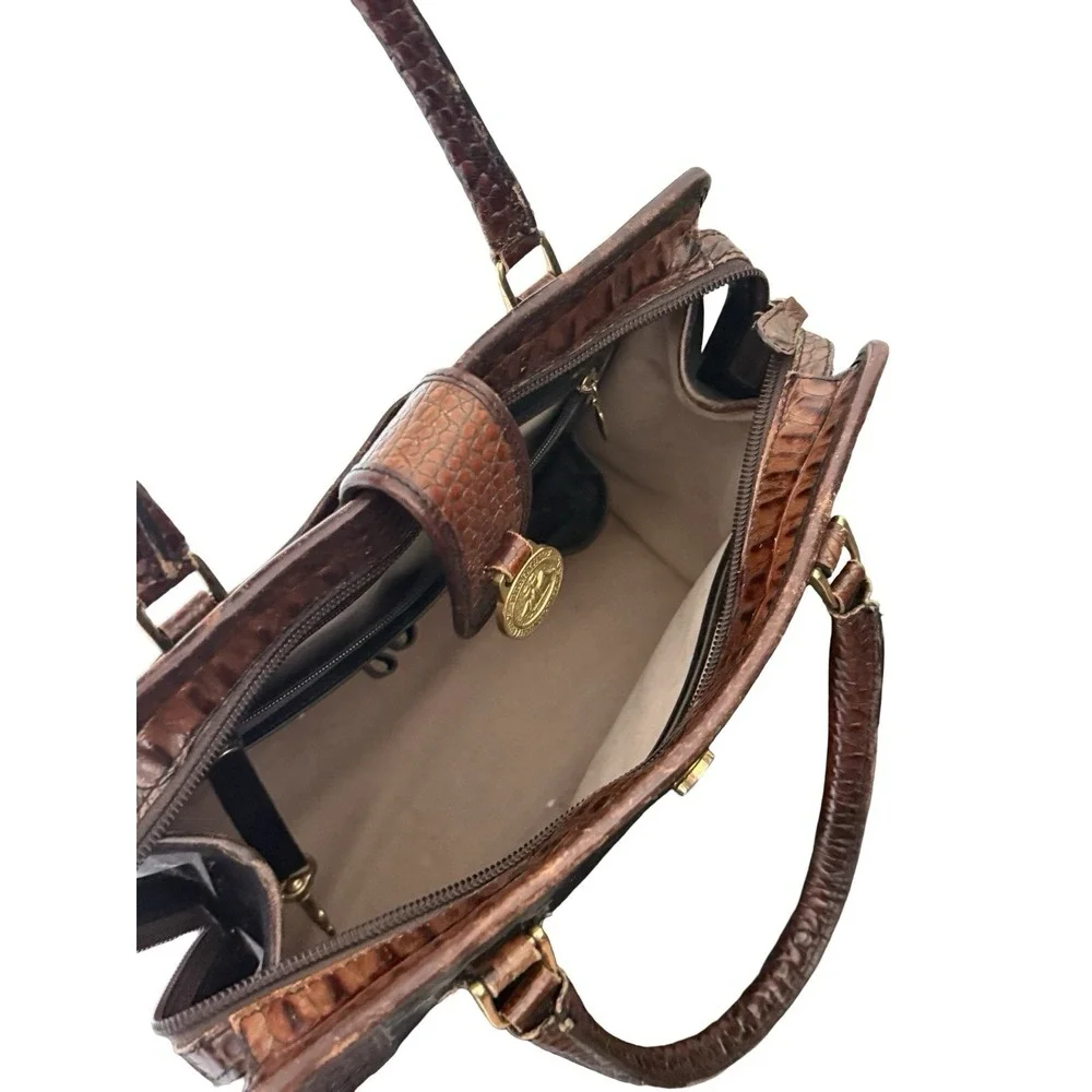 Vintage BRAHMIN Addison Embossed Black & Brown Leather satchel